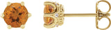 14K Gold Natural Citrine & Natural Diamond Round 6-Prong Accented Crown Stud Earrings - Yellow Gold