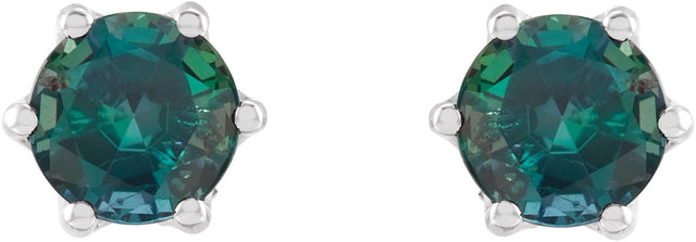 14K Gold Lab-Grown Alexandrite & Natural Diamond Round 6-Prong Accented Crown Stud Earrings - White Gold - view 2