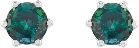 Platinum Lab-Grown Alexandrite & Natural Diamond Round 6-Prong Accented Crown Stud Earrings - view 2