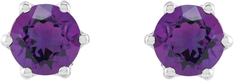 Platinum Natural Amethyst & Natural Diamond Round 6-Prong Accented Crown Stud Earrings - view 2