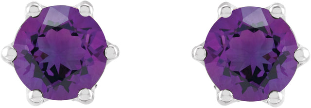 Platinum Natural Amethyst & Natural Diamond Round 6-Prong Accented Crown Stud Earrings - view 2