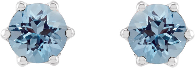 14K Gold Natural Aquamarine & Natural Diamond Round 6-Prong Accented Crown Stud Earrings - White Gold - view 2