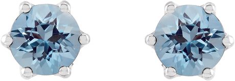 Platinum Natural Aquamarine & Natural Diamond Round 6-Prong Accented Crown Stud Earrings - view 2