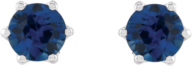 Platinum Natural Blue Sapphire & Natural Diamond Round 6-Prong Accented Crown Stud Earrings - view 2