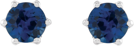 Platinum Lab-Grown Blue Sapphire & Natural Diamond Round 6-Prong Accented Crown Stud Earrings - view 2