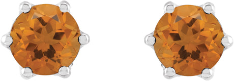 Platinum Natural Citrine & Natural Diamond Round 6-Prong Accented Crown Stud Earrings - view 2