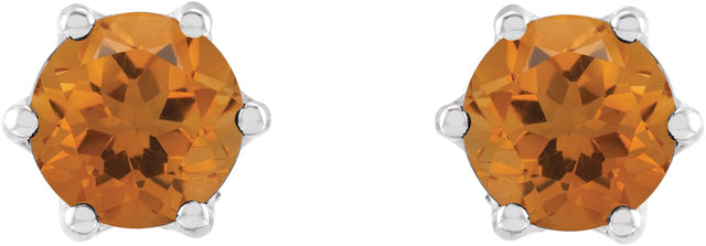 Platinum Natural Citrine & Natural Diamond Round 6-Prong Accented Crown Stud Earrings - view 2