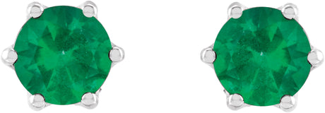Platinum Lab-Grown Emerald & Natural Diamond Round 6-Prong Accented Crown Stud Earrings - view 2