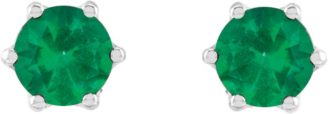 14K Gold Natural Emerald & Natural Diamond Round 6-Prong Accented Crown Stud Earrings - White Gold - view 2