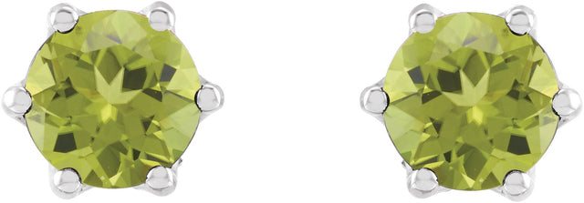 14K Gold Natural Peridot & Natural Diamond Round 6-Prong Accented Crown Stud Earrings - White Gold - view 2