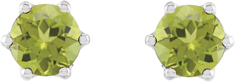 Platinum Natural Peridot & Natural Diamond Round 6-Prong Accented Crown Stud Earrings - view 2