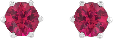 Platinum Natural Ruby & Natural Diamond Round 6-Prong Accented Crown Stud Earrings - view 2