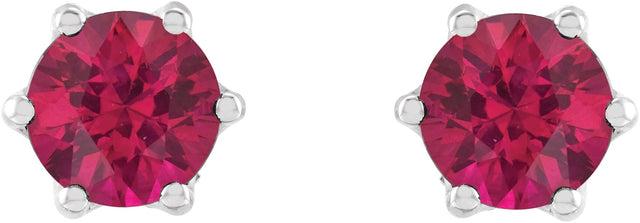 Platinum Lab-Grown Ruby & Natural Diamond Round 6-Prong Accented Crown Stud Earrings - view 2