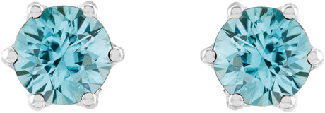 Platinum Natural Blue Zircon & Natural Diamond Round 6-Prong Accented Crown Stud Earrings - view 2