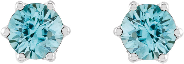 Platinum Natural Blue Zircon & Natural Diamond Round 6-Prong Accented Crown Stud Earrings - view 2