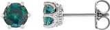 14K Gold Lab-Grown Alexandrite & Natural Diamond Round 6-Prong Accented Crown Stud Earrings - White Gold
