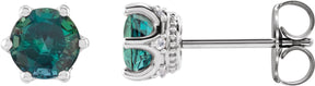 Platinum Lab-Grown Alexandrite & Natural Diamond Round 6-Prong Accented Crown Stud Earrings