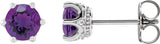 14K Gold Natural Amethyst & Natural Diamond Round 6-Prong Accented Crown Stud Earrings - White Gold