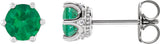 Platinum Lab-Grown Emerald & Natural Diamond Round 6-Prong Accented Crown Stud Earrings