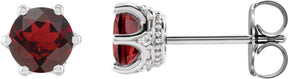 Platinum Natural Mozambique Garnet & Natural Diamond Round 6-Prong Accented Crown Stud Earrings