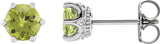 Platinum Natural Peridot & Natural Diamond Round 6-Prong Accented Crown Stud Earrings