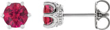 Platinum Lab-Grown Ruby & Natural Diamond Round 6-Prong Accented Crown Stud Earrings