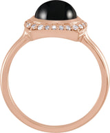 14K Gold Round Natural Black Onyx & Natural Diamond Halo-Style Cabochon Ring - Rose Gold - view 2