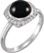 Platinum Round Natural Black Onyx & Natural Diamond Halo-Style Cabochon Ring