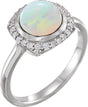 14K Gold Round Natural Ethiopian Opal & Natural Diamond Halo-Style Cabochon Ring - White Gold