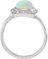 Platinum Round Natural Ethiopian Opal & Natural Diamond Halo-Style Cabochon Ring - view 2