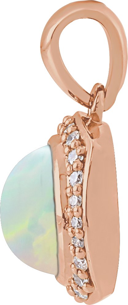 14K Gold Round Natural Ethiopian Opal & Natural Diamond Cabochon Halo-Style Necklace or Pendant - Rose Gold - view 2