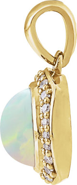 14K Gold Round Natural Ethiopian Opal & Natural Diamond Cabochon Halo-Style Necklace or Pendant - Yellow Gold - view 2