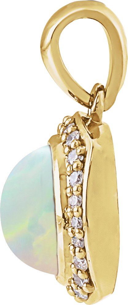 14K Gold Round Natural Ethiopian Opal & Natural Diamond Cabochon Halo-Style Necklace or Pendant - Yellow Gold - view 2