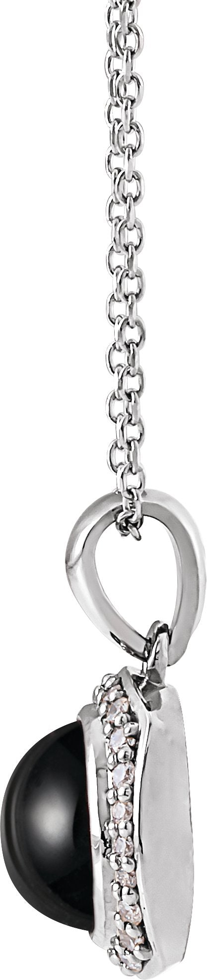 14K Gold Round Natural Black Onyx & Natural Diamond Cabochon Halo-Style Necklace or Pendant - White Gold - view 2