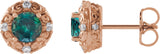 14K Gold Lab-Grown Alexandrite & Natural Diamond Round 4-Prong Halo-Style Earrings – 4-6mm Stones - Rose Gold