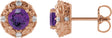 14K Gold Natural Amethyst & Natural Diamond Round 4-Prong Halo-Style Earrings – 4-6mm Stones - Rose Gold