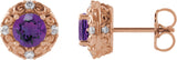 14K Gold Natural Amethyst & Natural Diamond Round 4-Prong Halo-Style Earrings – 4-6mm Stones - Rose Gold