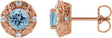 14K Gold Natural Aquamarine & Natural Diamond Round 4-Prong Halo-Style Earrings – 4-6mm Stones - Rose Gold