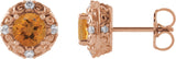 14K Gold Natural Citrine & Natural Diamond Round 4-Prong Halo-Style Earrings – 4-6mm Stones - Rose Gold