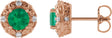 14K Gold Lab-Grown Emerald & Natural Diamond Round 4-Prong Halo-Style Earrings – 4-6mm Stones - Rose Gold