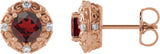 14K Gold Natural Mozambique Garnet & Natural Diamond Round 4-Prong Halo-Style Earrings – 4-6mm Stones - Rose Gold
