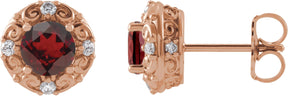14K Gold Natural Mozambique Garnet & Natural Diamond Round 4-Prong Halo-Style Earrings – 4-6mm Stones - Rose Gold
