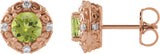 14K Gold Natural Peridot & Natural Diamond Round 4-Prong Halo-Style Earrings – 4-6mm Stones - Rose Gold