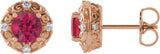 14K Gold Natural Ruby & Natural Diamond Round 4-Prong Halo-Style Earrings - Rose Gold