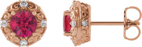 14K Gold Lab-Grown Ruby & Natural Diamond Round 4-Prong Halo-Style Earrings II - Rose Gold