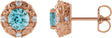 14K Gold Natural Blue Zircon & Natural Diamond Round 4-Prong Halo-Style Earrings - Rose Gold