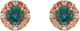 14K Gold Lab-Grown Alexandrite & Natural Diamond Round 4-Prong Halo-Style Earrings – 4-6mm Stones - Rose Gold - view 2