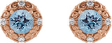 14K Gold Natural Aquamarine & Natural Diamond Round 4-Prong Halo-Style Earrings – 4-6mm Stones - Rose Gold - view 2