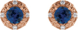 14K Gold Lab-Grown Blue Sapphire & Natural Diamond Round 4-Prong Halo-Style Earrings – 4-6mm Stones - Rose Gold - view 2