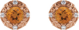 14K Gold Natural Citrine & Natural Diamond Round 4-Prong Halo-Style Earrings – 4-6mm Stones - Rose Gold - view 2